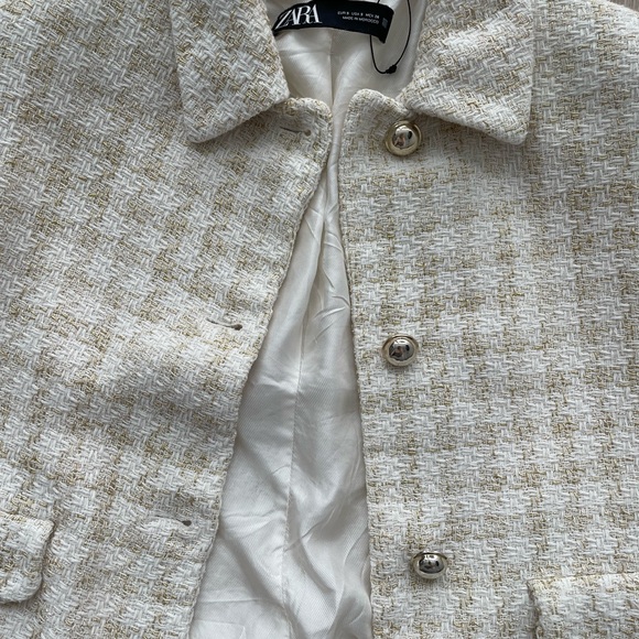 Zara Tweed Jacket Gold Ivory Size Small - Picture 5 of 10